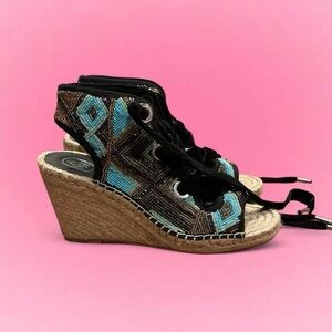 🦋Ash Beaded Espadrille Wedge Sandals - Black & Turquoise